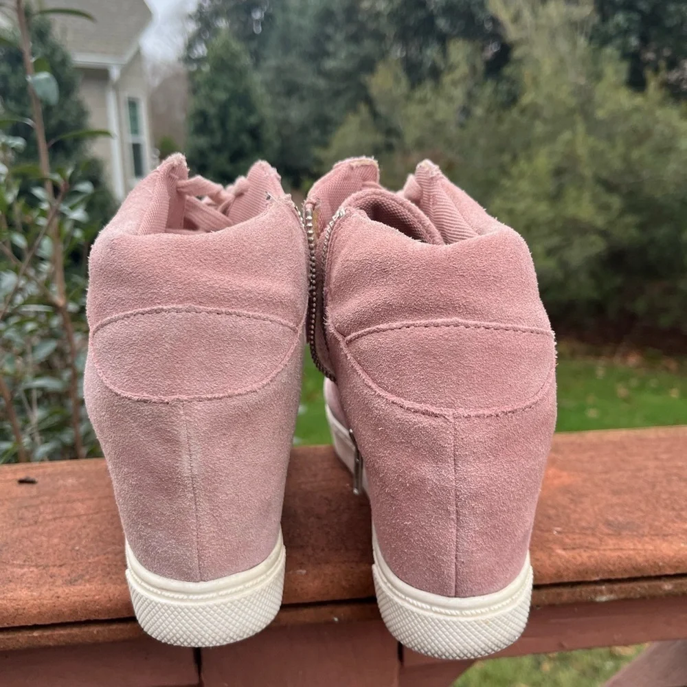 Steve Madden Women's Size 8.5 Shoes Pink Lace Up Suede Hidden Wedge Boots